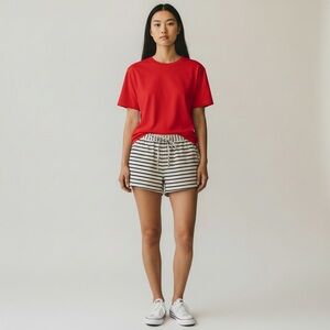 J.Crew Linen Blend Navy Stripe Drawstring Shorts XS Elastic Waist Summer